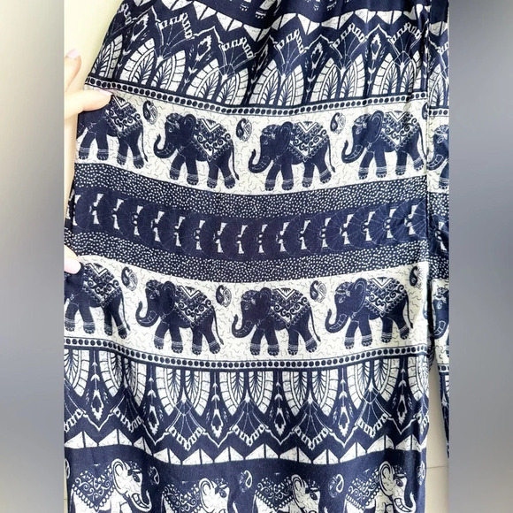 Thai Elephant Temple Pants Blue White Drawstring Size XS/S - Picture 2 of 5